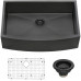 Ruvati - Fregadero de cocina con delantal, acero inoxidable mate, color negro 